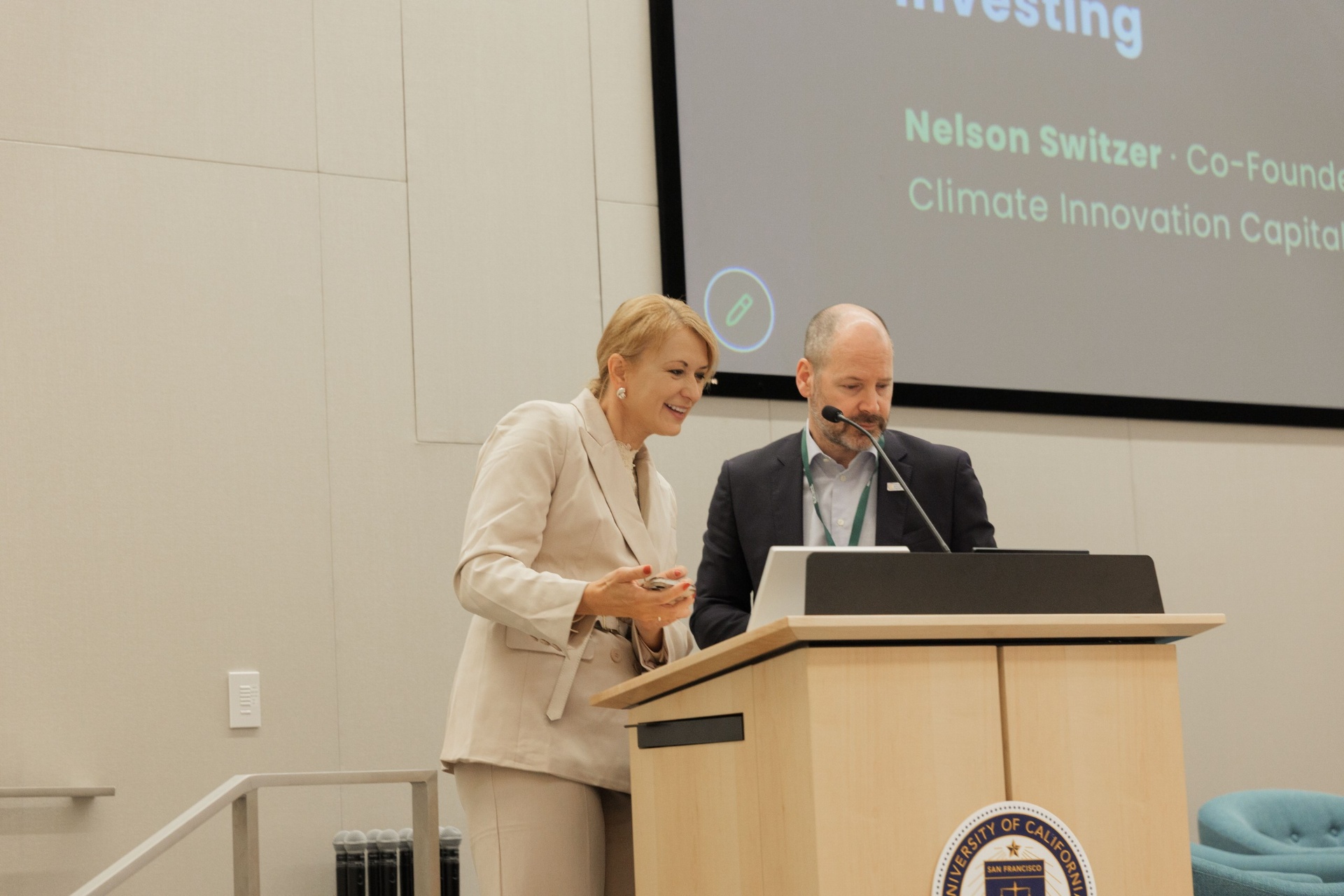 Host introducing Nelson Switzer ahead of the climate investing keynote