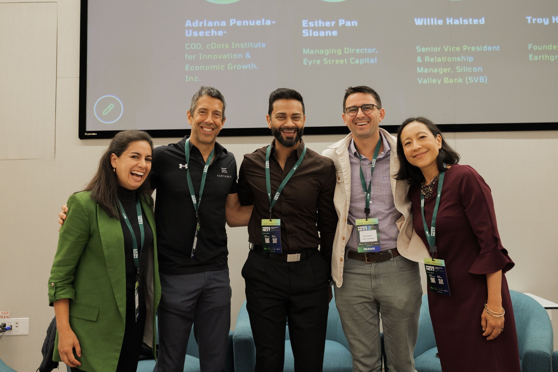 Capital Day Panel 2 'FOAK as the Bridge from Early-Growth to Growth' group photo with Adriana Penuela-Useche, Troy Helming, Amit Modi, Willie Halsted and Esther Pan Sloane at UC Law SF