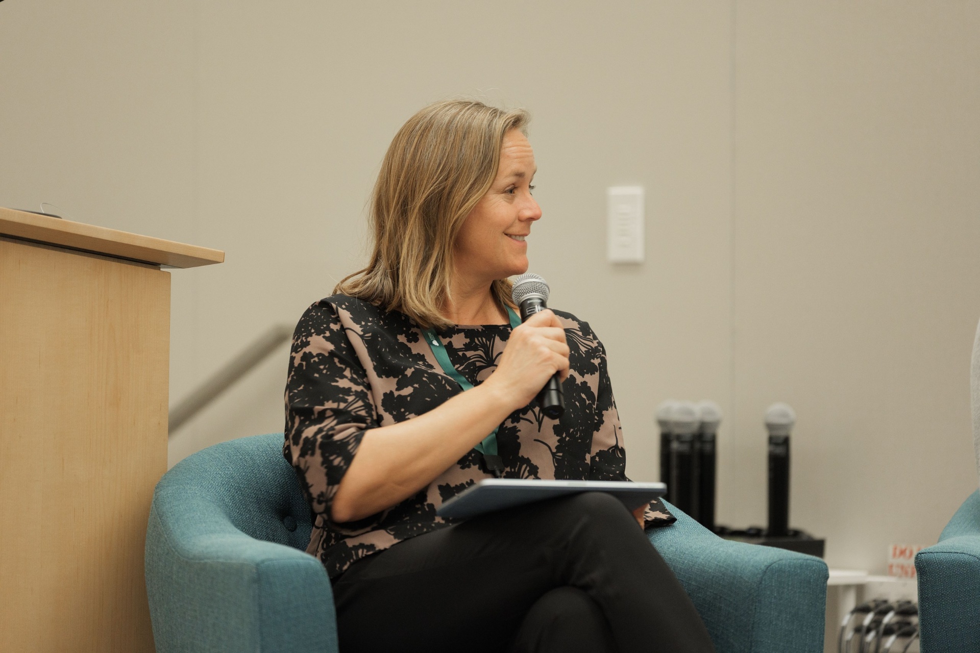Christina Cairns, Blended Finance & Capital Mobilization Leader, smiling while moderating Capital Day Panel 5 'From Growth to Bankability'