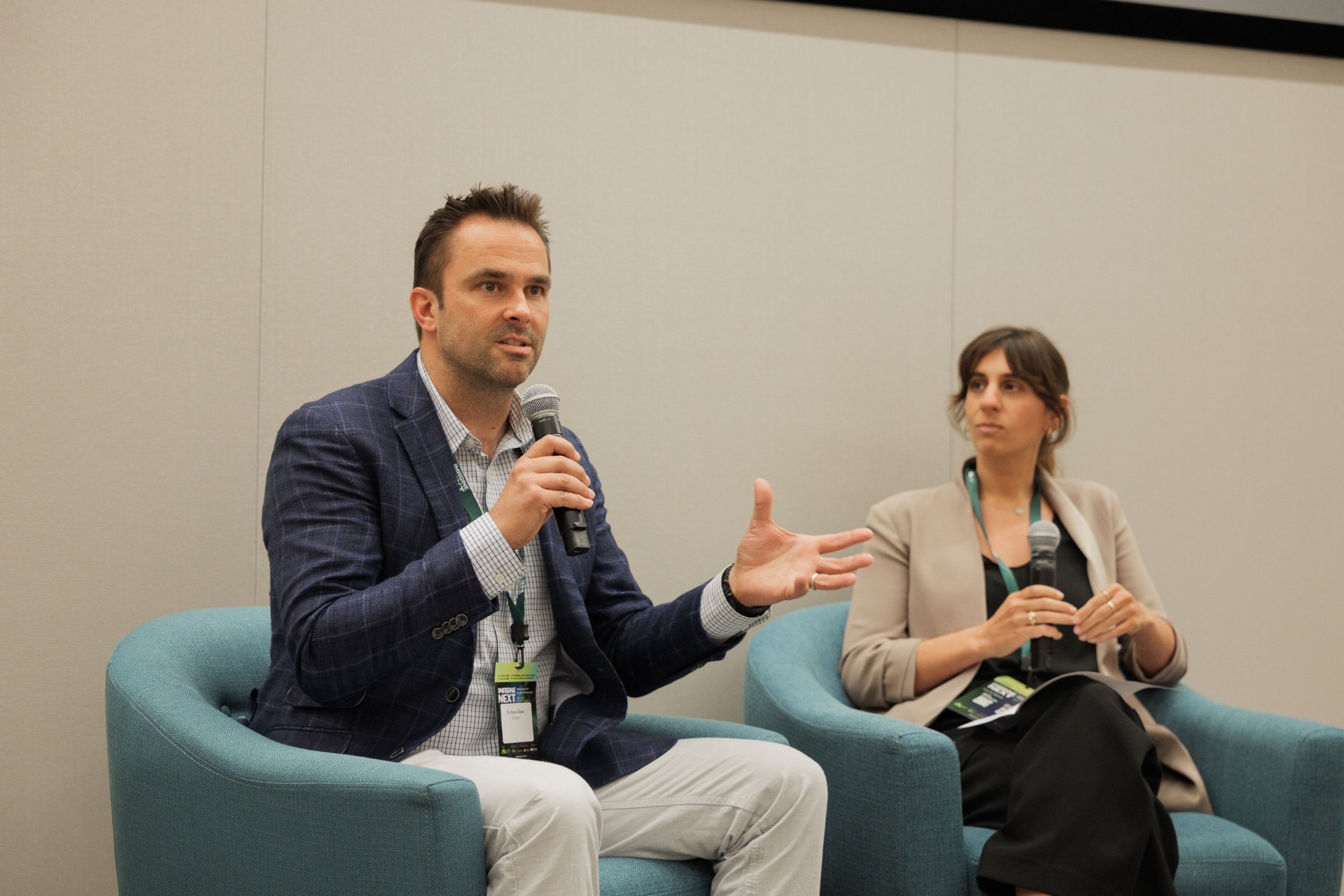 Daniel Baruch, Executive Director of ClimateTech Investments & Innovation at J.P. Morgan, speaking next to moderator Christina Cairns on Capital Day Panel 5 'From Growth to Bankability'