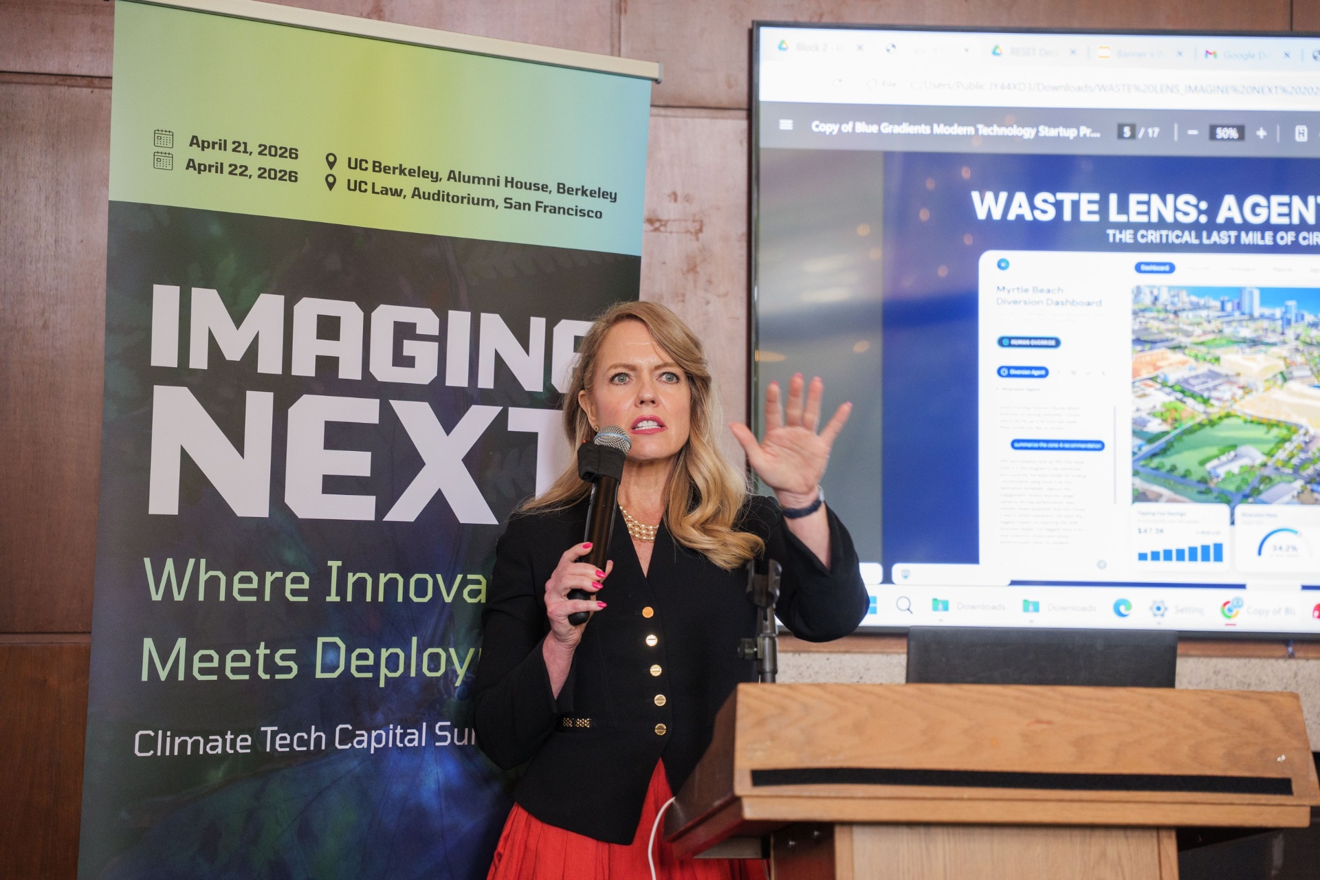 Waste Lens agentic dashboard demo on screen during the pitch