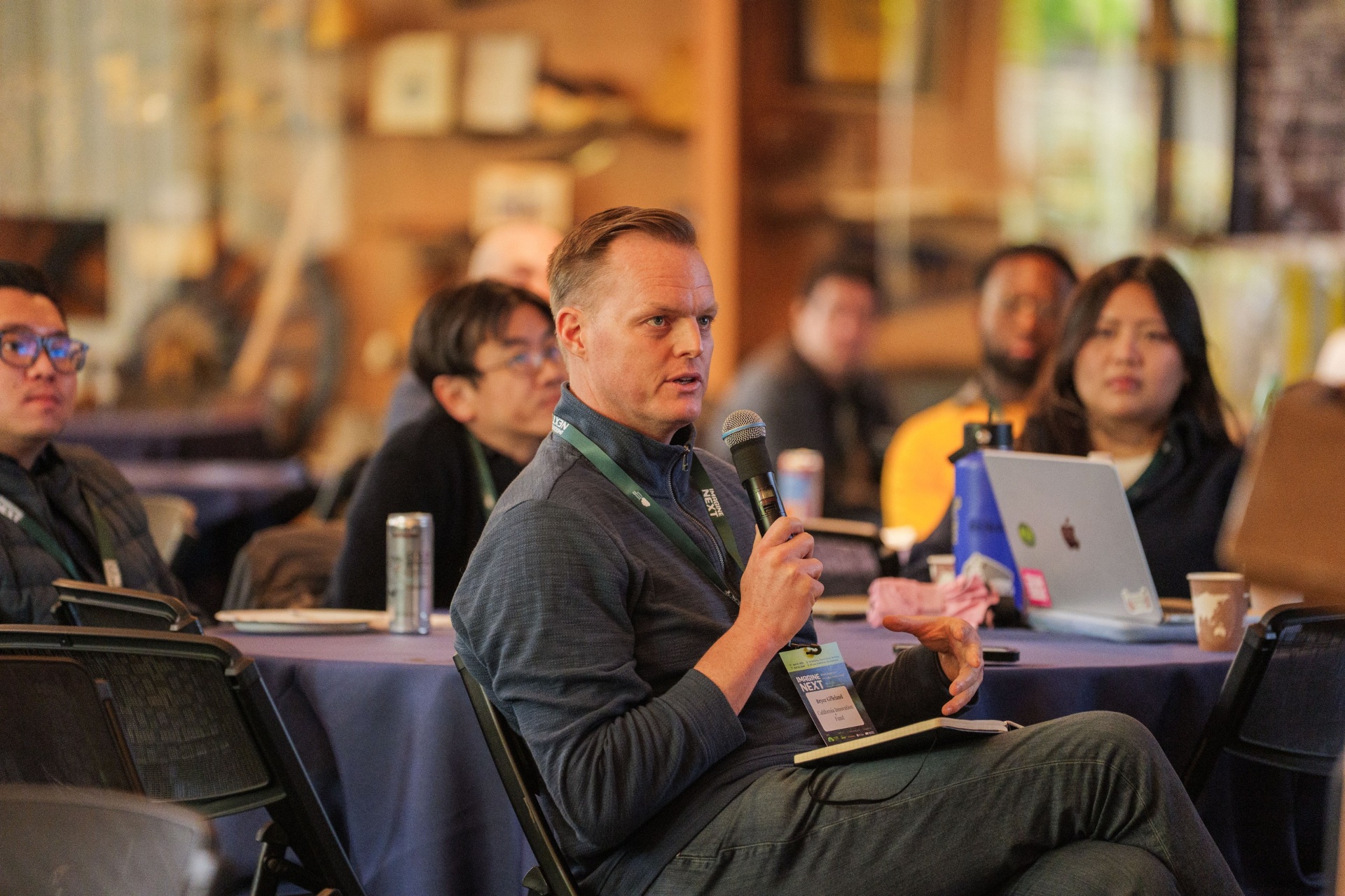 Bryce Gilleland of California Innovation Fund asking a question from the audience